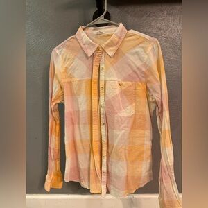 Maurices Button Down Plaid Shirt in Pink and Orange